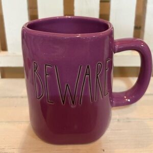 Rae Dunn Purple Mug with 'BEWARE' Text